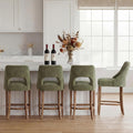 Four Green Wood Leg Upholstered Stools