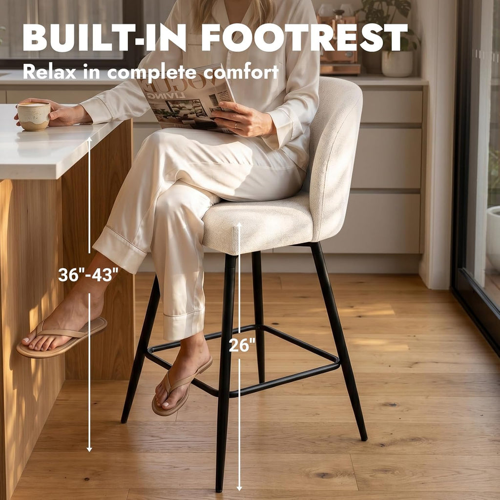 Two Beige Linen Swivel Counter Bar Stools