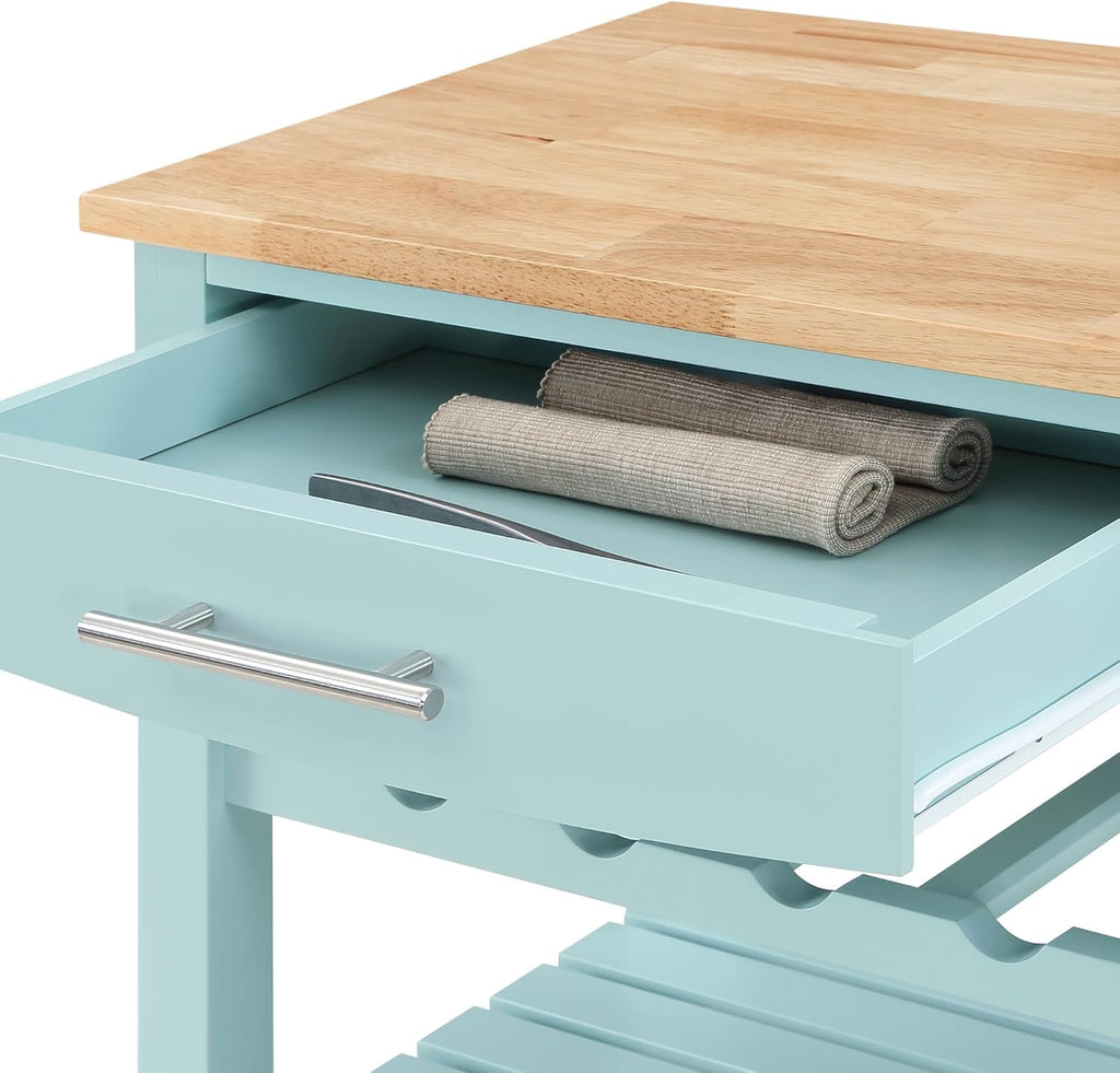 Seafoam Block Top Rolling Kitchen Cart
