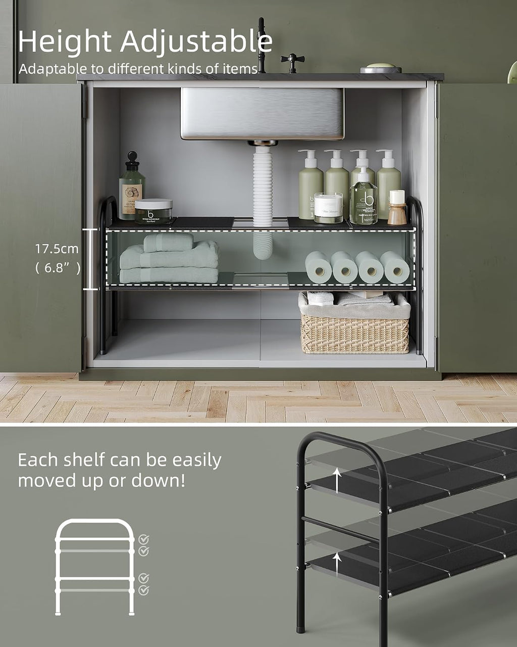 Expandable Two Tier Under Cabinet Storage Shelf