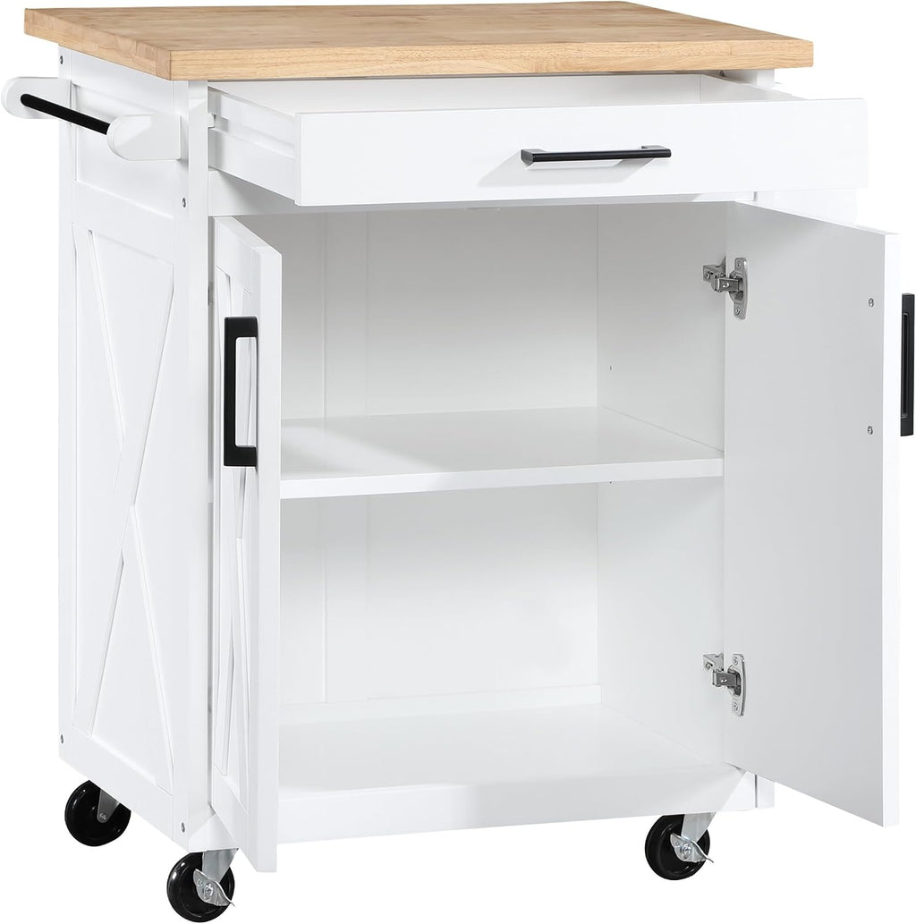 White Farm Style Rolling Kitchen Cart