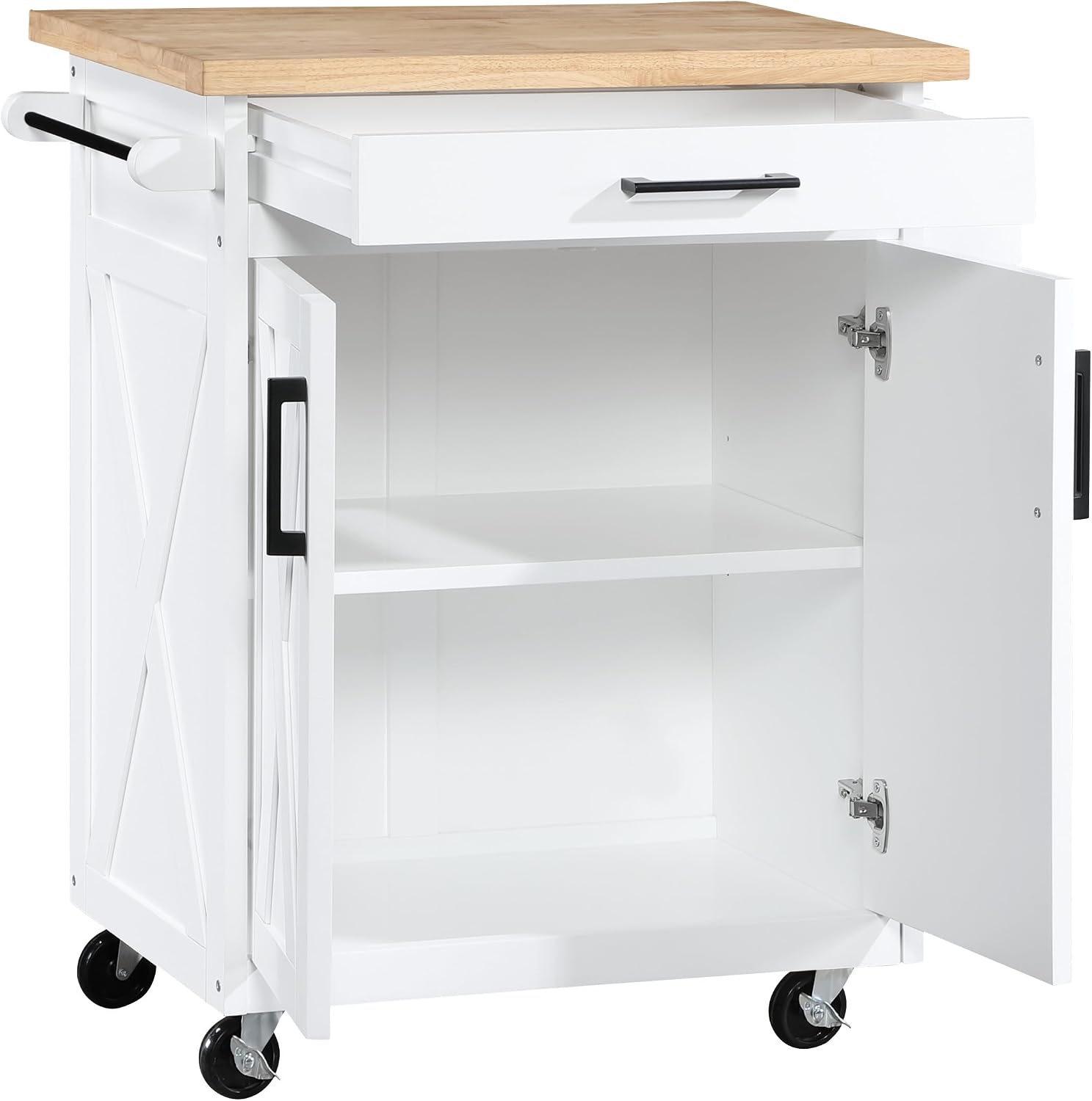 White Farm Style Rolling Kitchen Cart