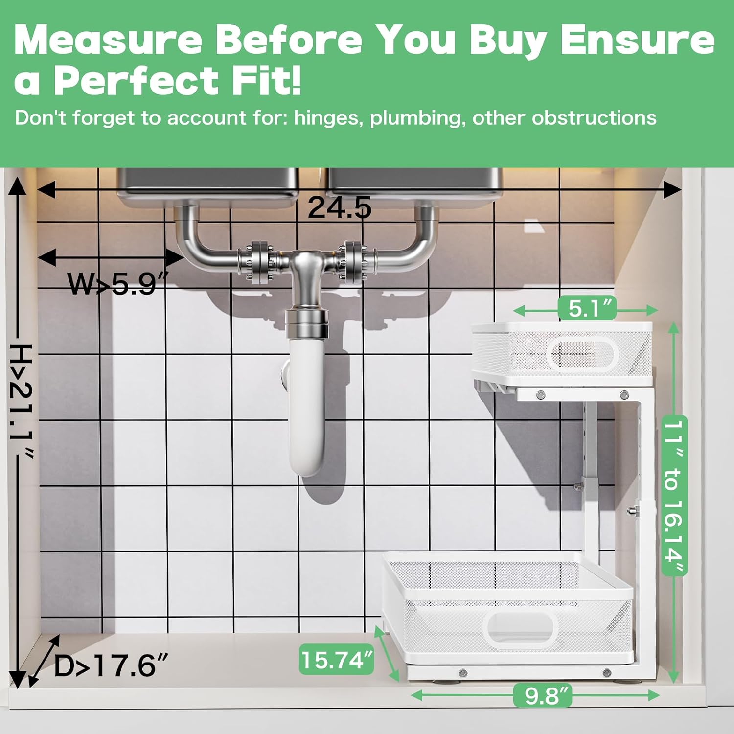 White Two-Tier Adjustable Sliding Storage Rack