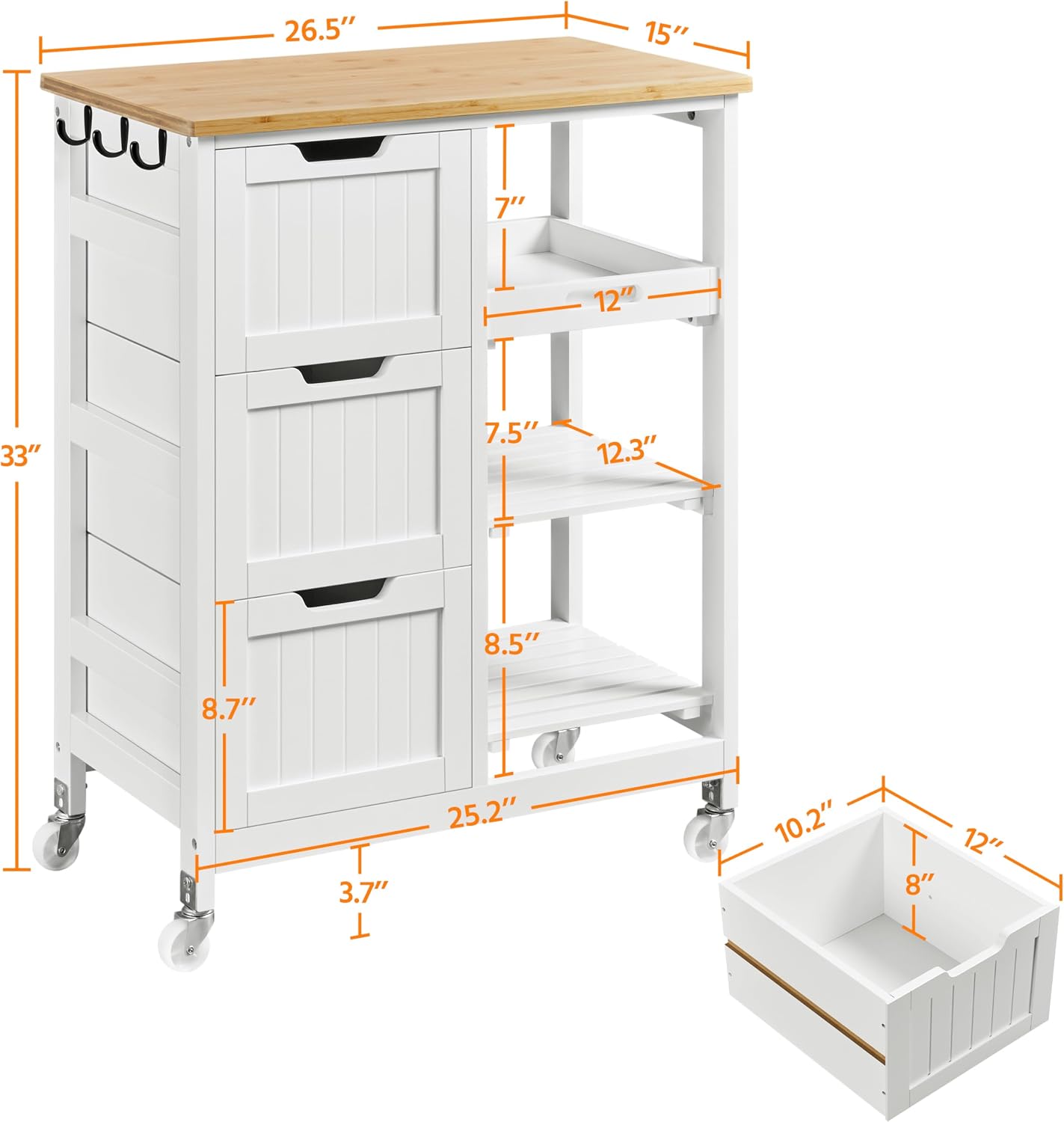 Wheeled White Kitchen Storage Cart