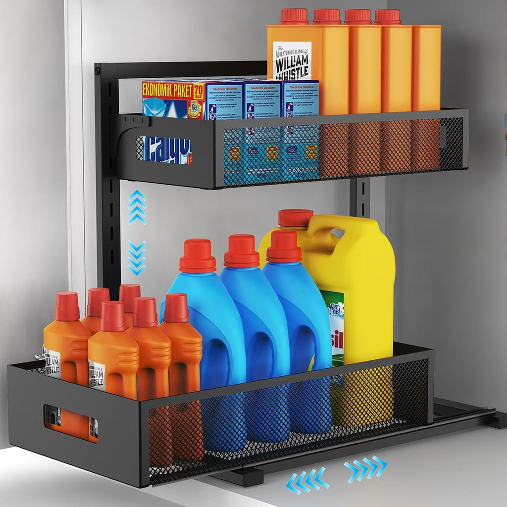 Adjustable Dual Layer Pull Out Cabinet Drawer