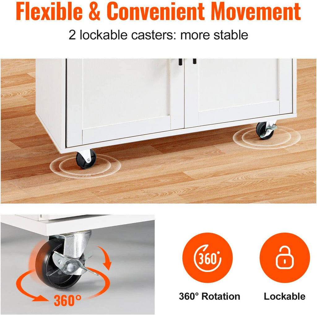 White Wood Top Rolling Kitchen Cart