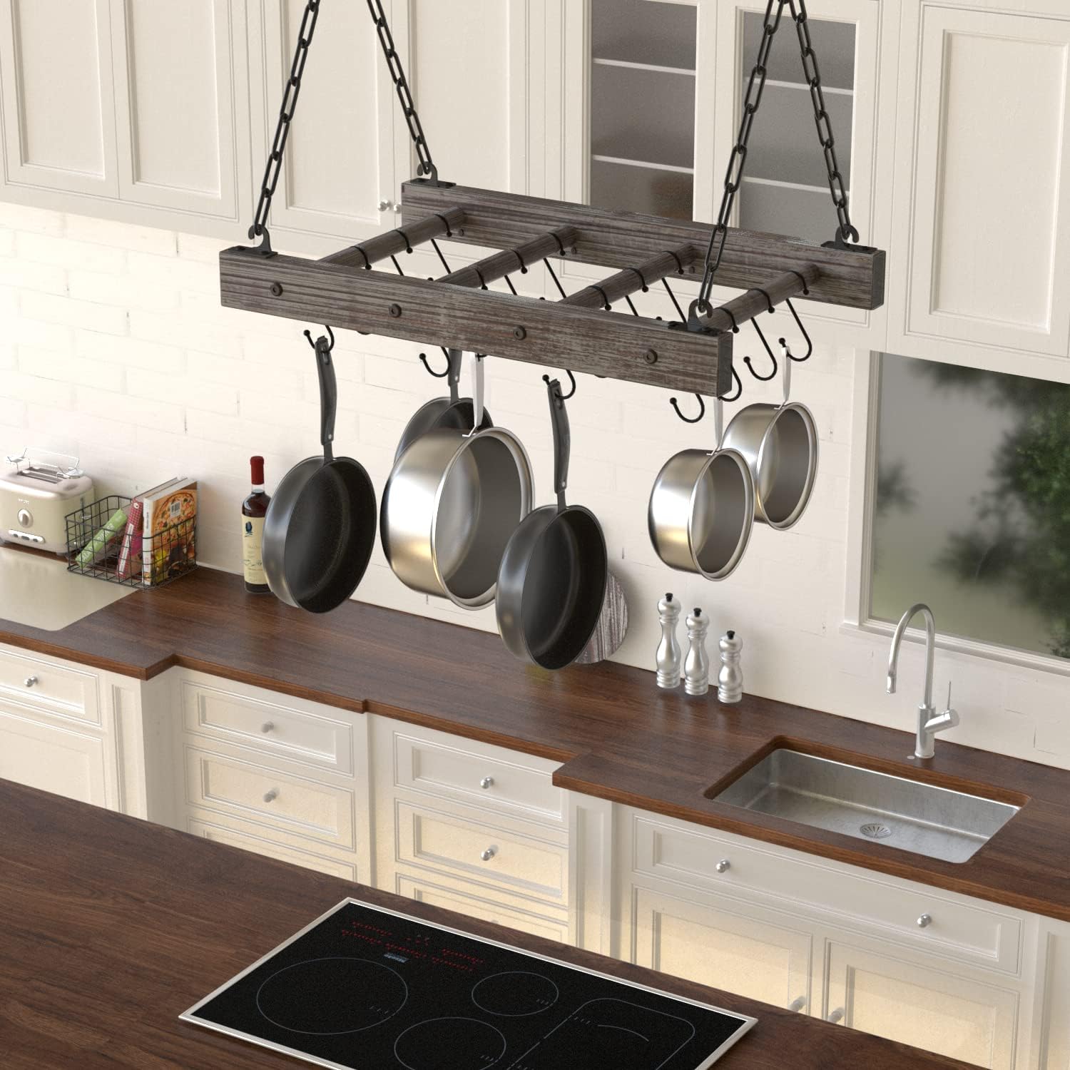 Wood Metal Kitchen Cookware Hanging Rack
