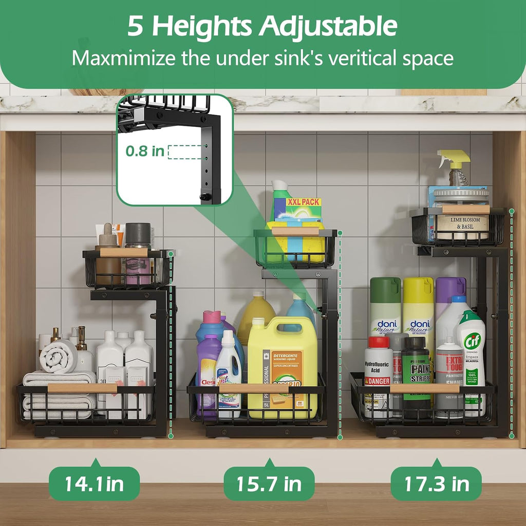 Two Pack Two Tier Pull Out Sink Storage Rack