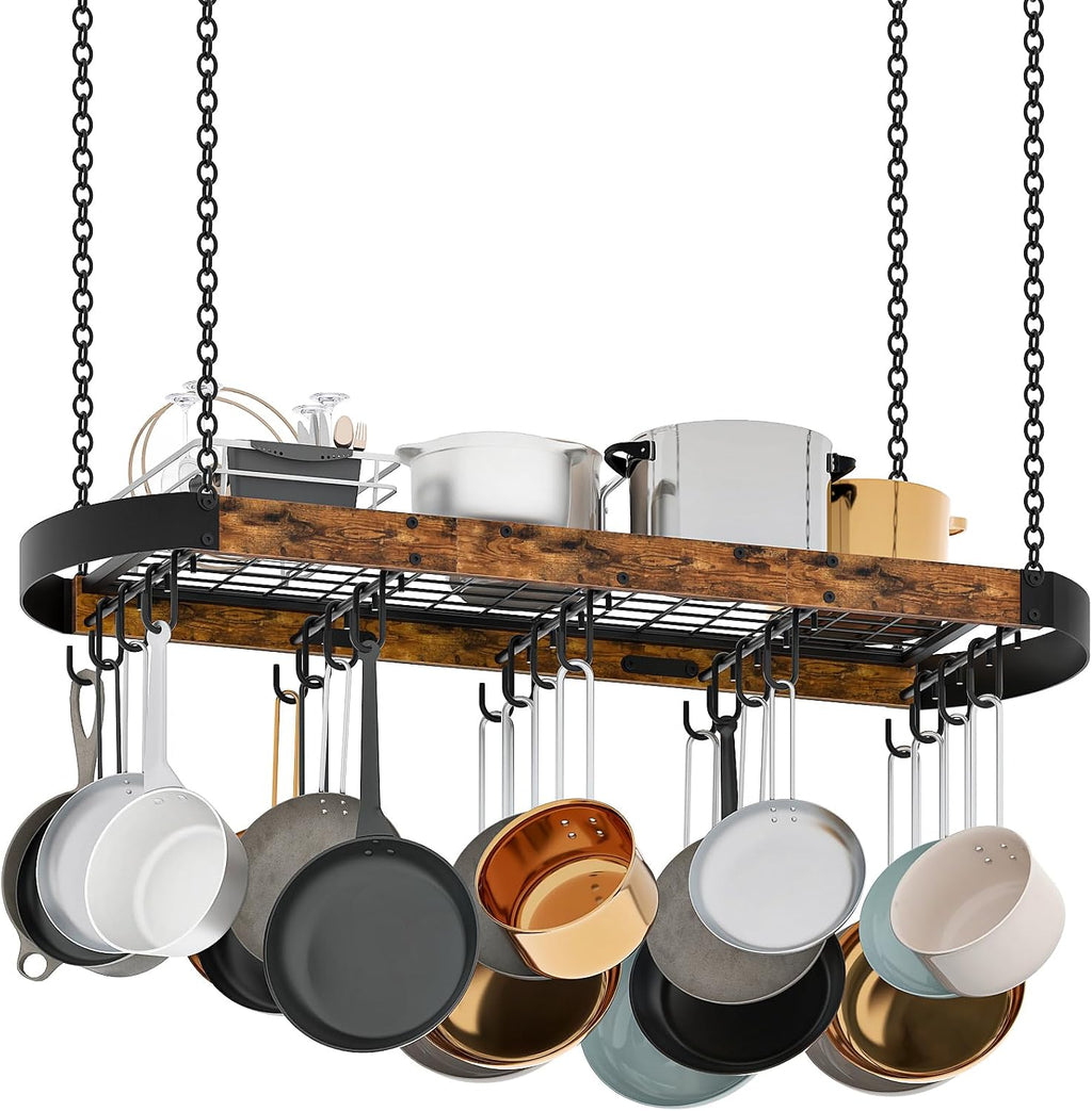 Rustic Metal Ceiling Cookware Hanging Rack