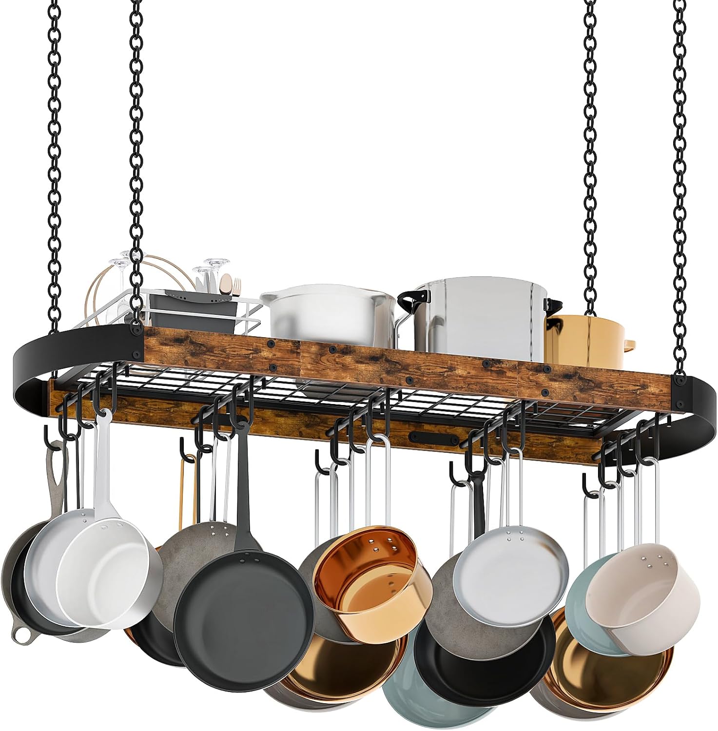 Rustic Metal Ceiling Cookware Hanging Rack