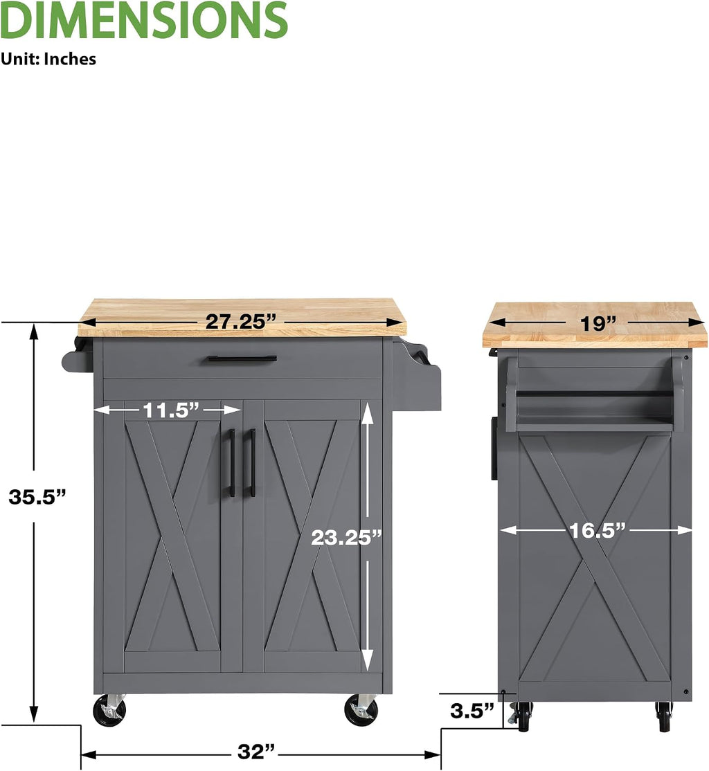 Grey Farmhouse Rolling Kitchen Cart