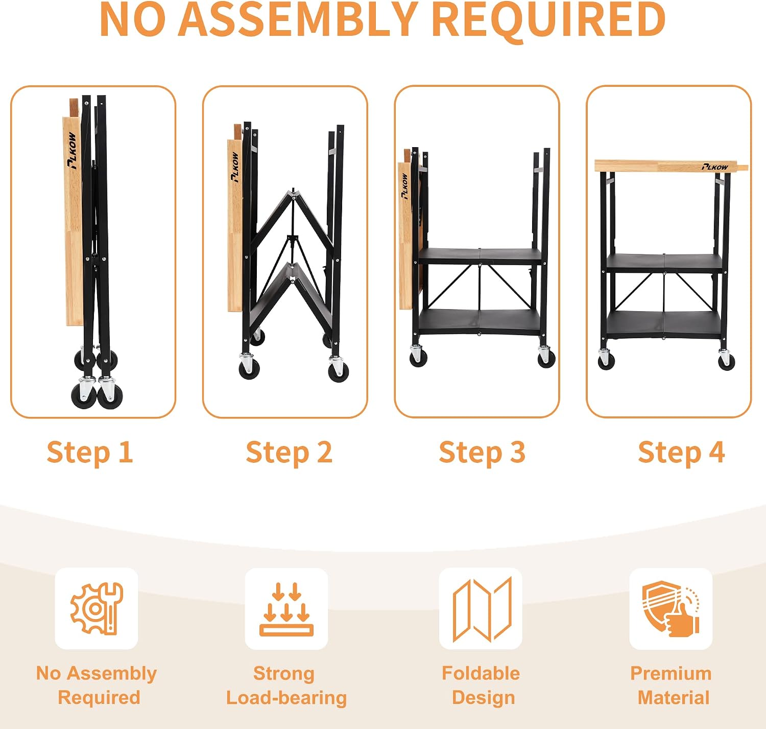 Black Oak Top Foldable Rolling Cart