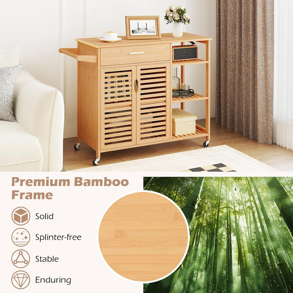 Bamboo Rolling Block Top Kitchen Cart