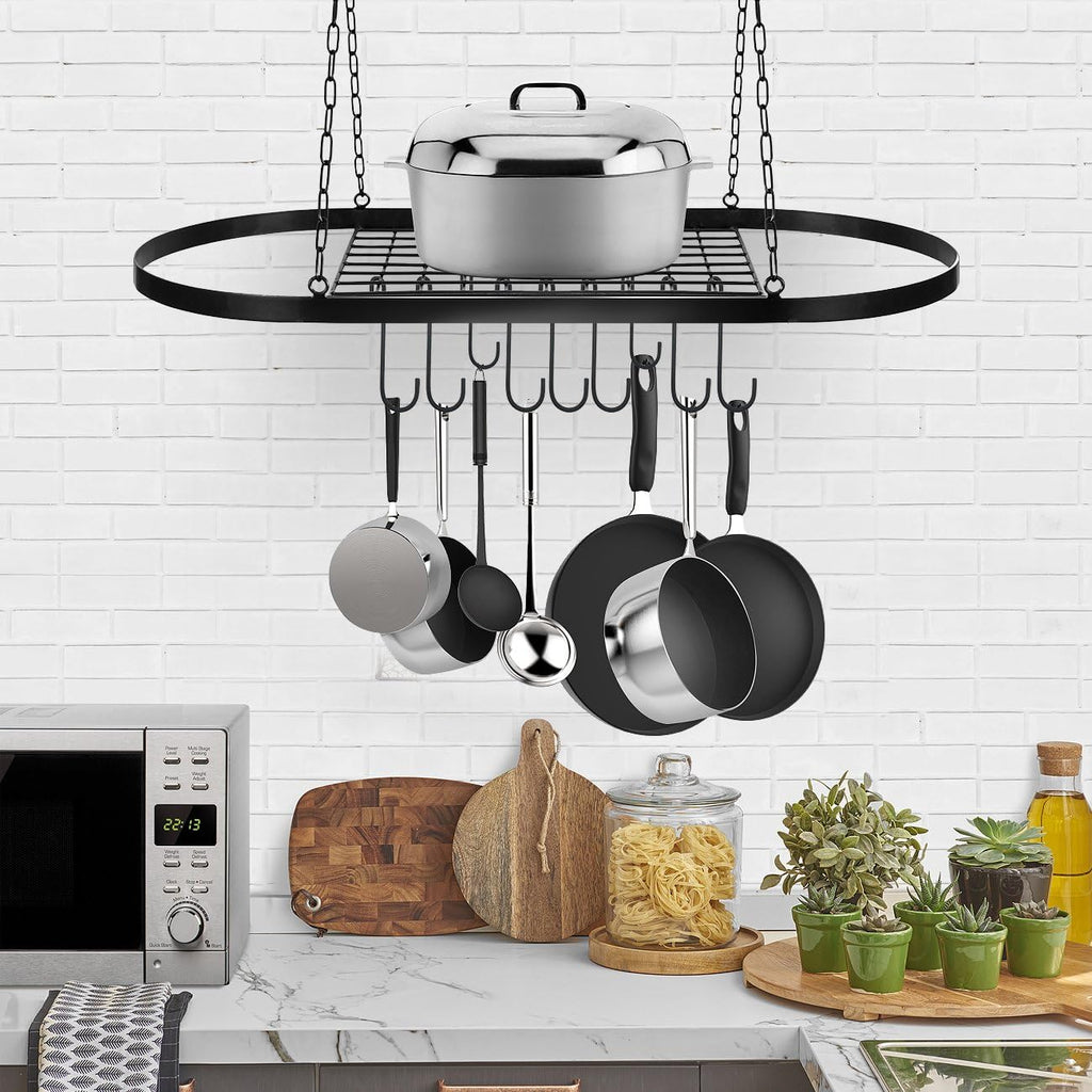 Black Oval Ceiling Cookware Storage Rack
