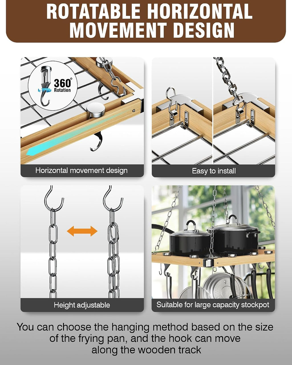 Wooden Ceiling Cookware Hanging Rack