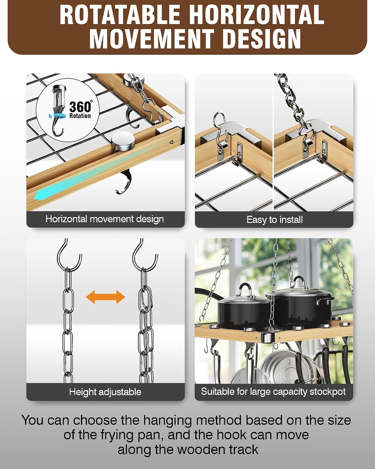Wooden Ceiling Cookware Hanging Rack