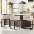 Three Beige Linen Barrel Counter Stools