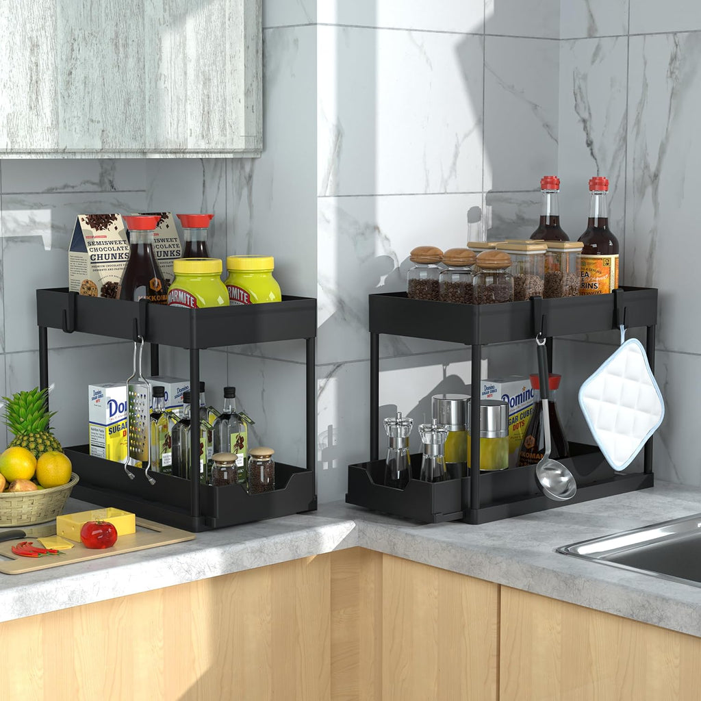 Two Pack 2 Tier Sliding Under Sink Organizer