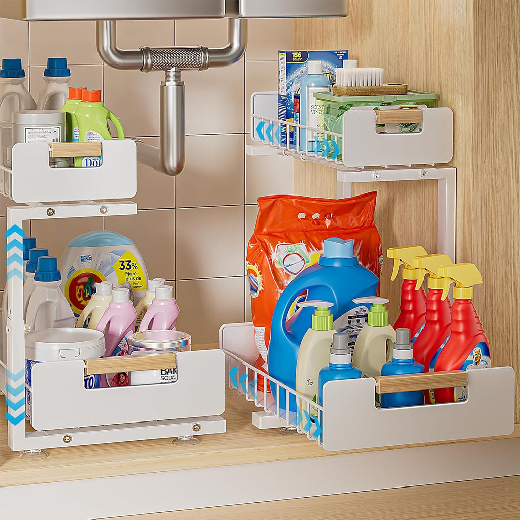 Two Pack White Adjustable Sliding Storage Shelf