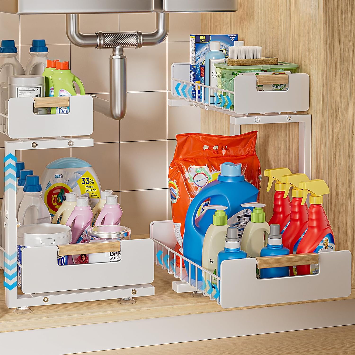 Two Pack White Adjustable Sliding Storage Shelf