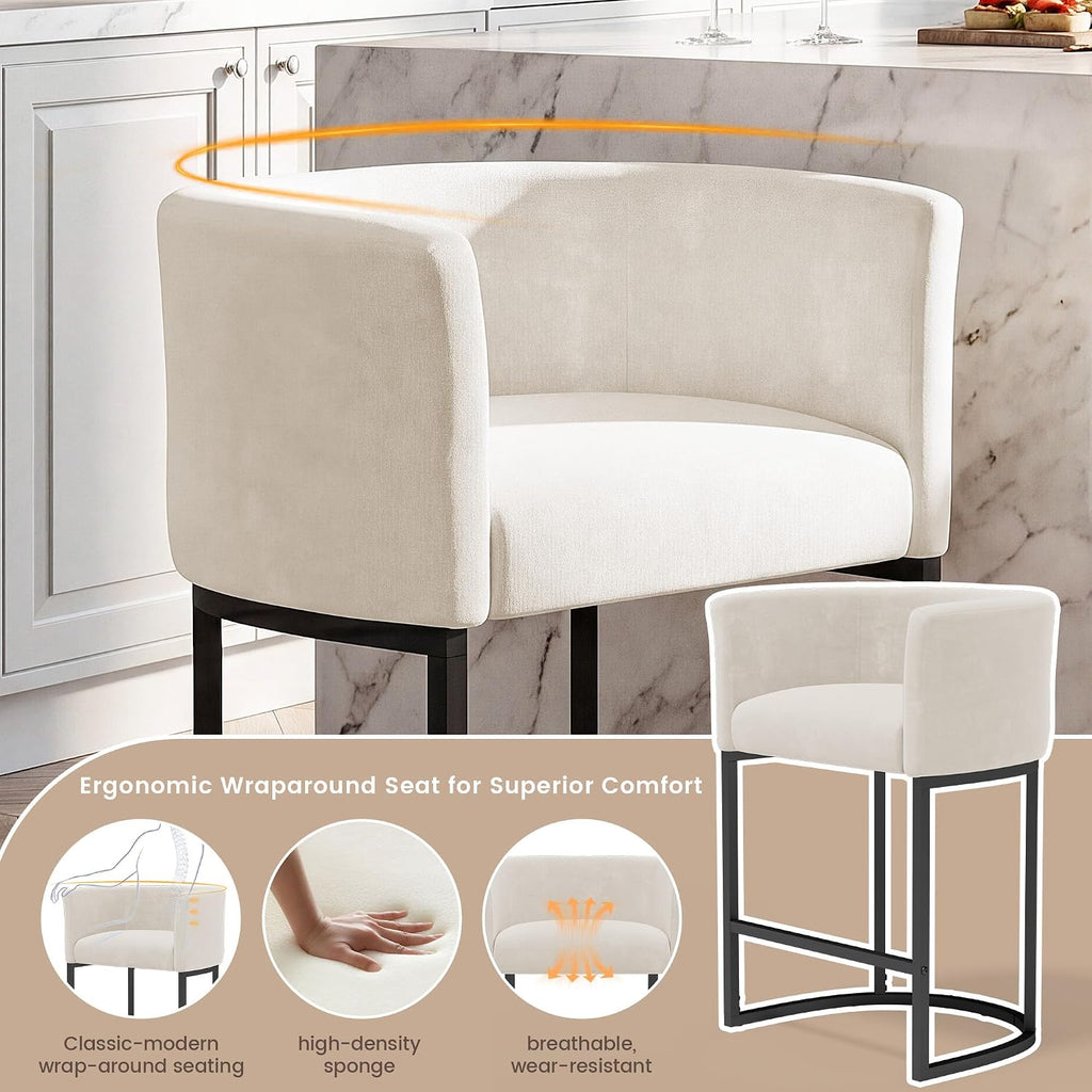 Two Off White Chenille Counter Bar Stools