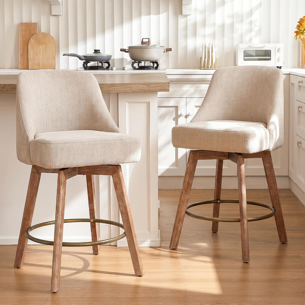 Two Sand Linen 360 Swivel Bar Stools