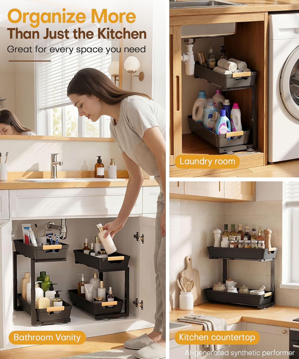 Two Pack Pull Out Under Sink Sliding Rack