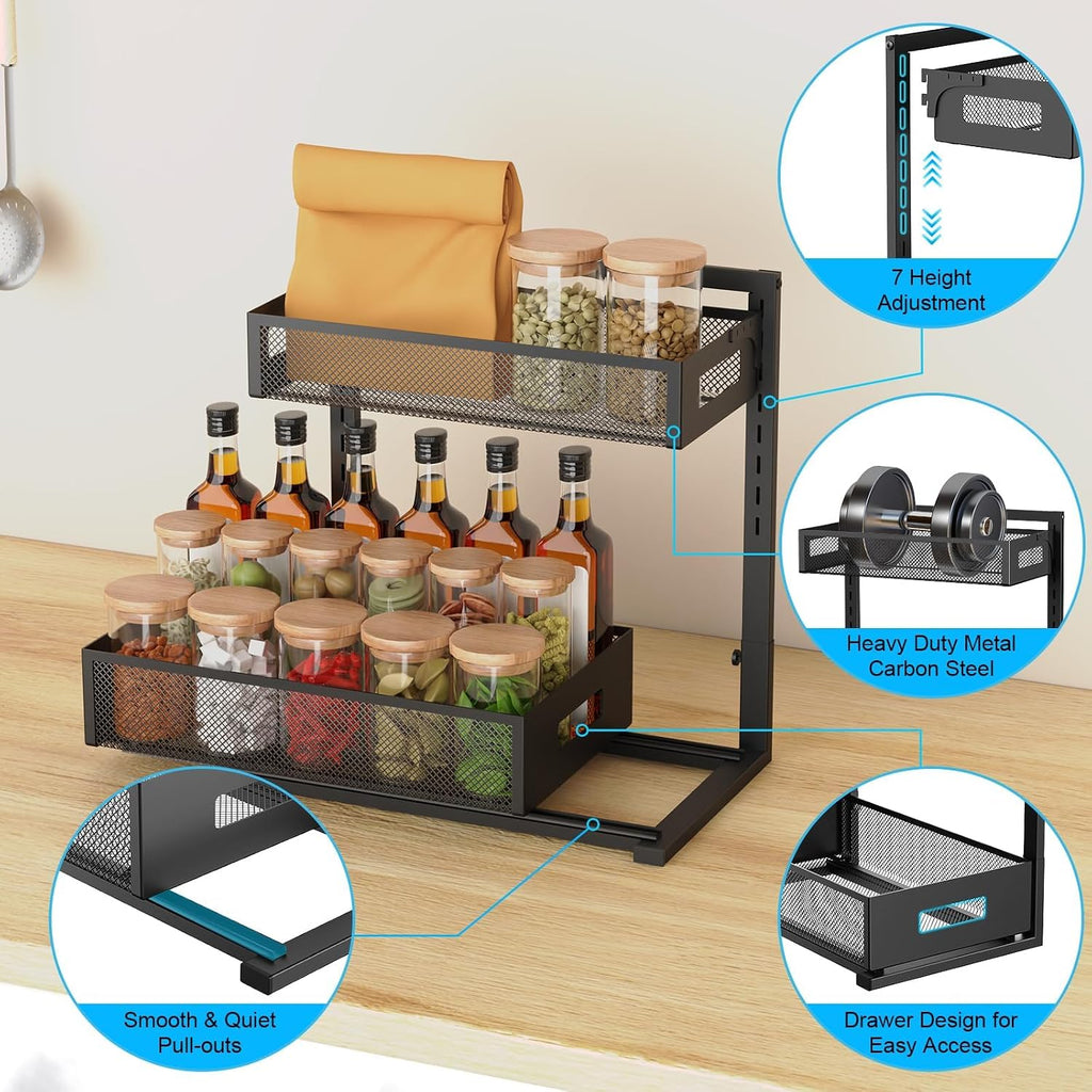 Adjustable Dual Layer Pull Out Cabinet Drawer
