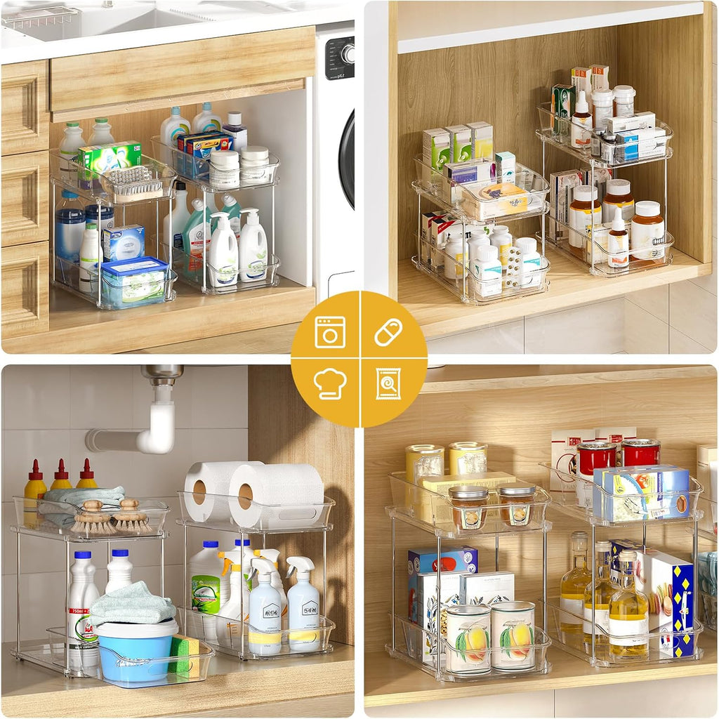 Two Pack Clear Two Tier Pull Out Storage Rack