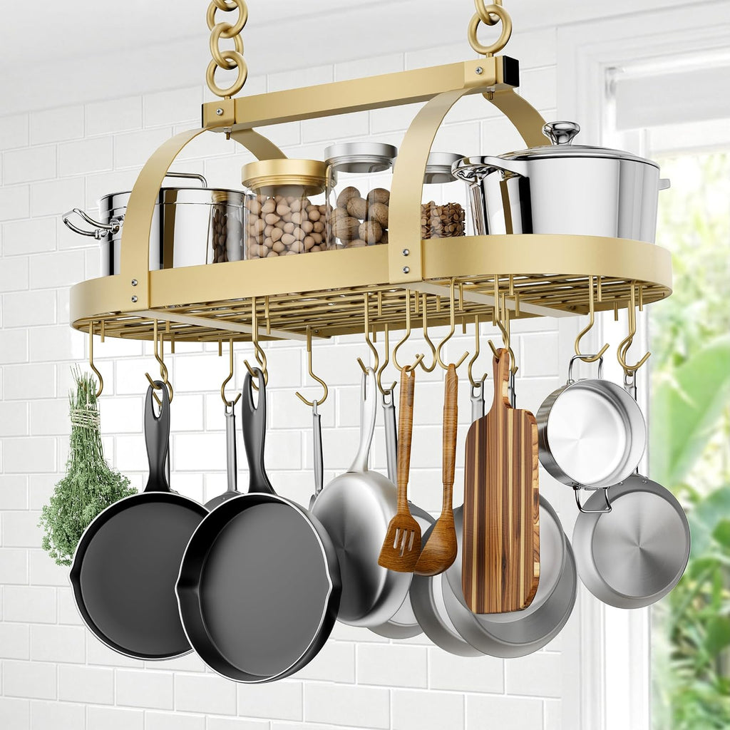 Gold Oval Ceiling Mount Pot Rack