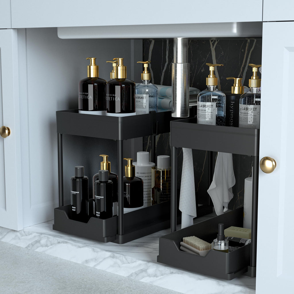 Two Pack 2 Tier Sliding Under Sink Organizer