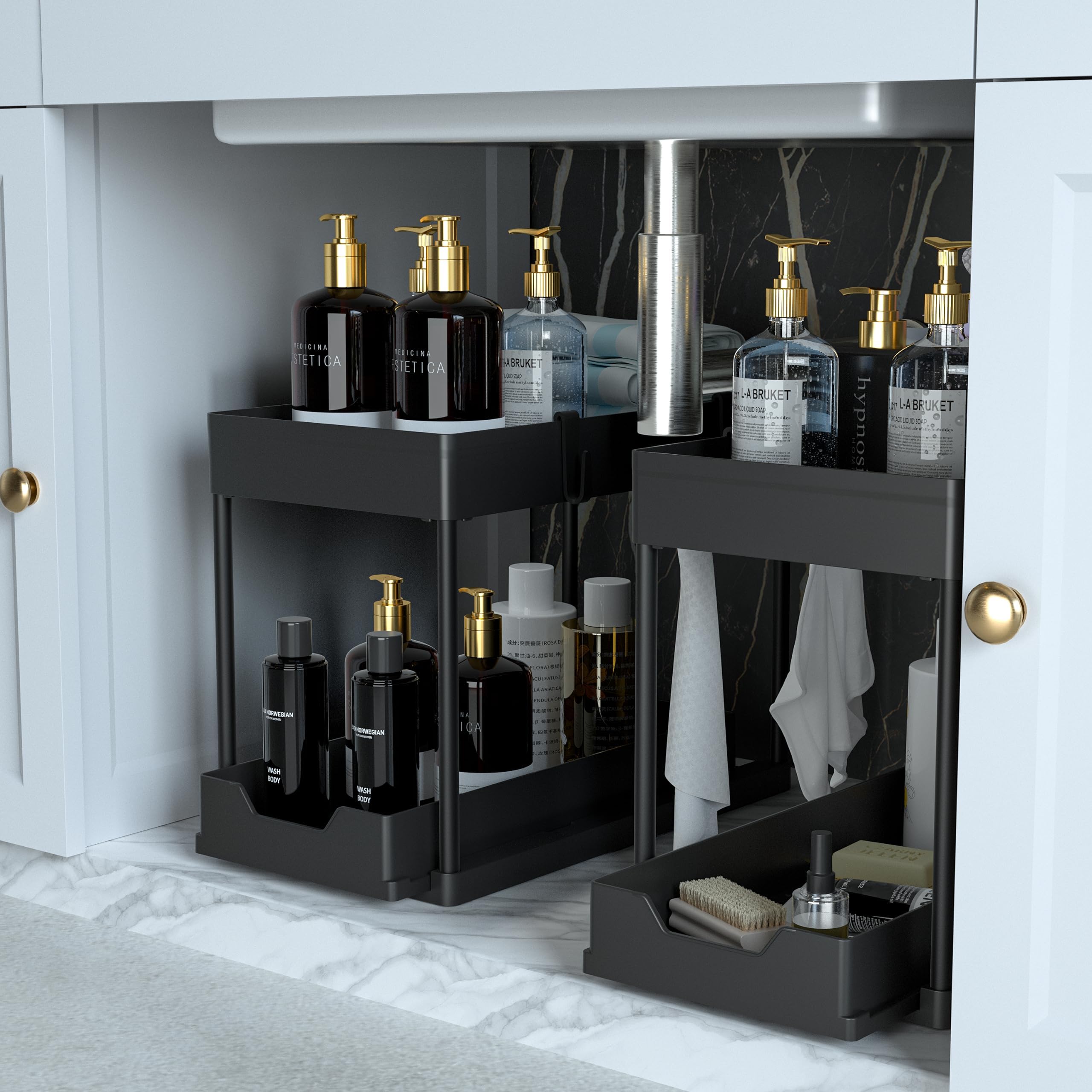 Two Pack 2 Tier Sliding Under Sink Organizer