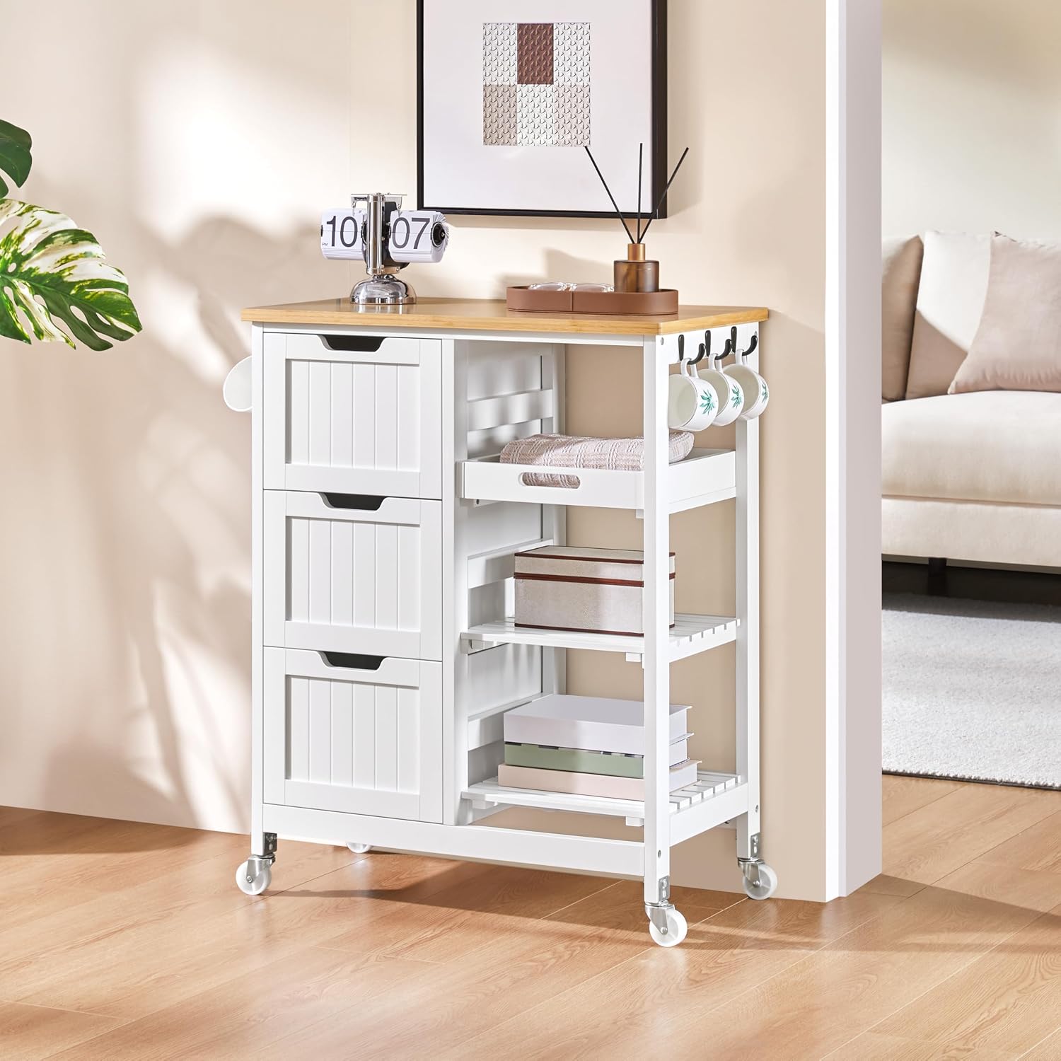 Wheeled White Kitchen Storage Cart