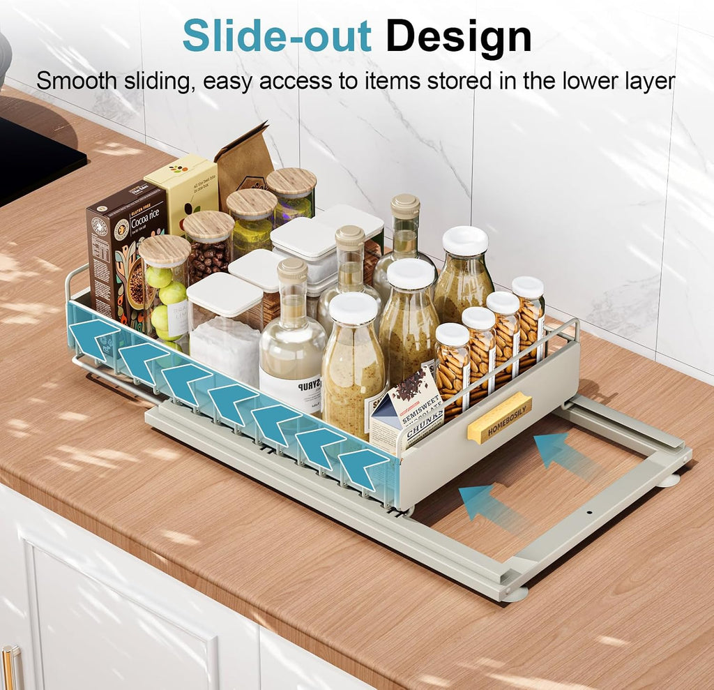 Two Pack Grey Metal Sliding Sink Storage Rack