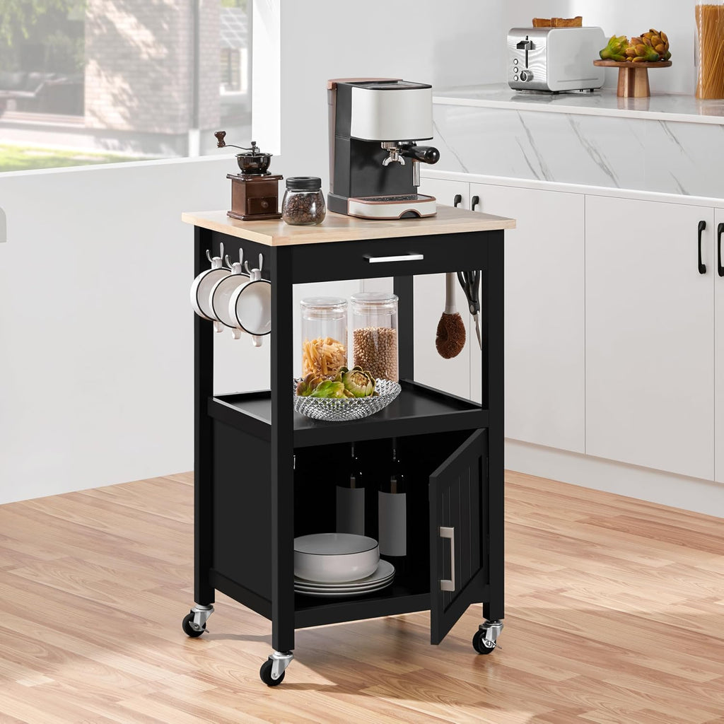 Black Wood Top Rolling Kitchen Cart