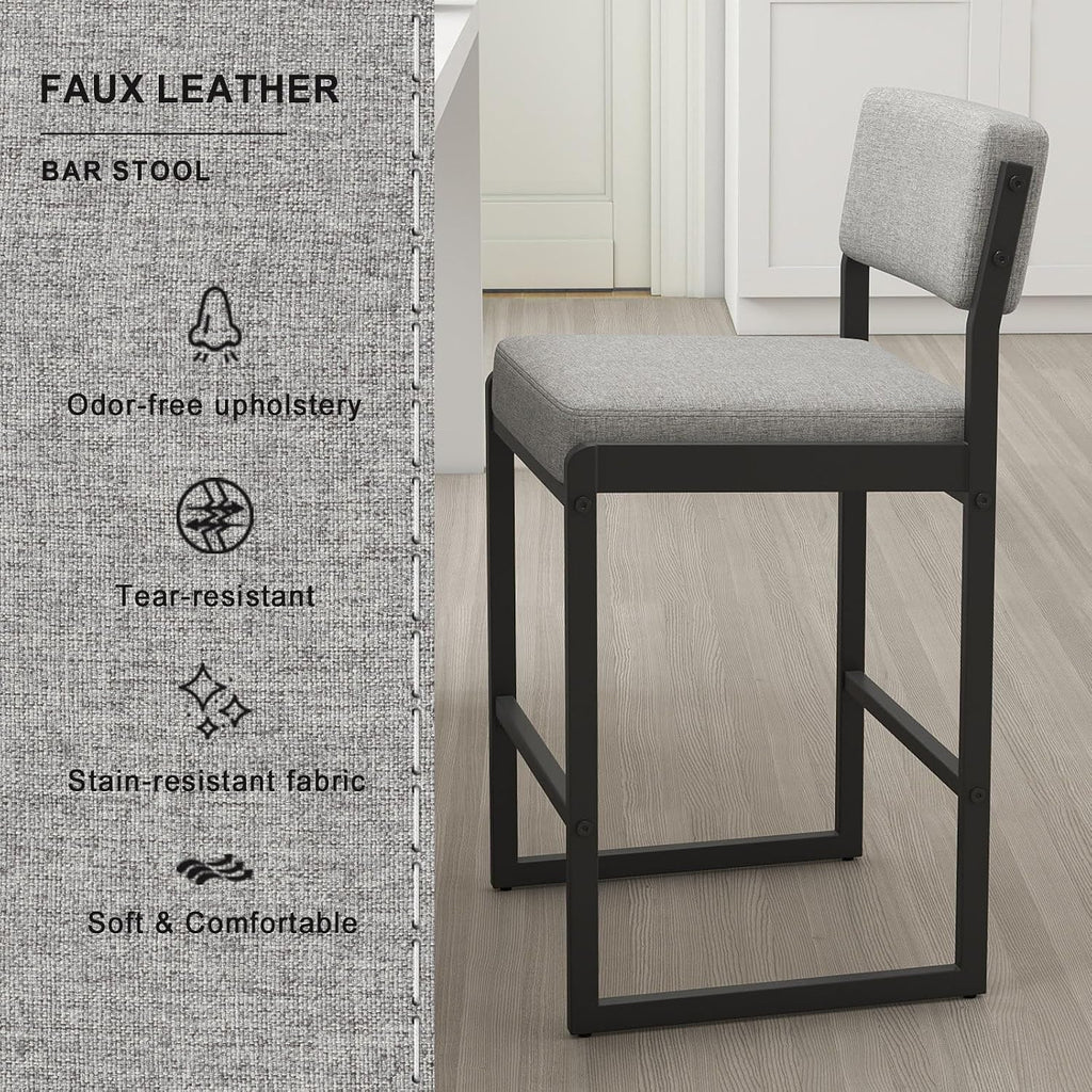 Two Light Grey Fabric Counter Bar Stools