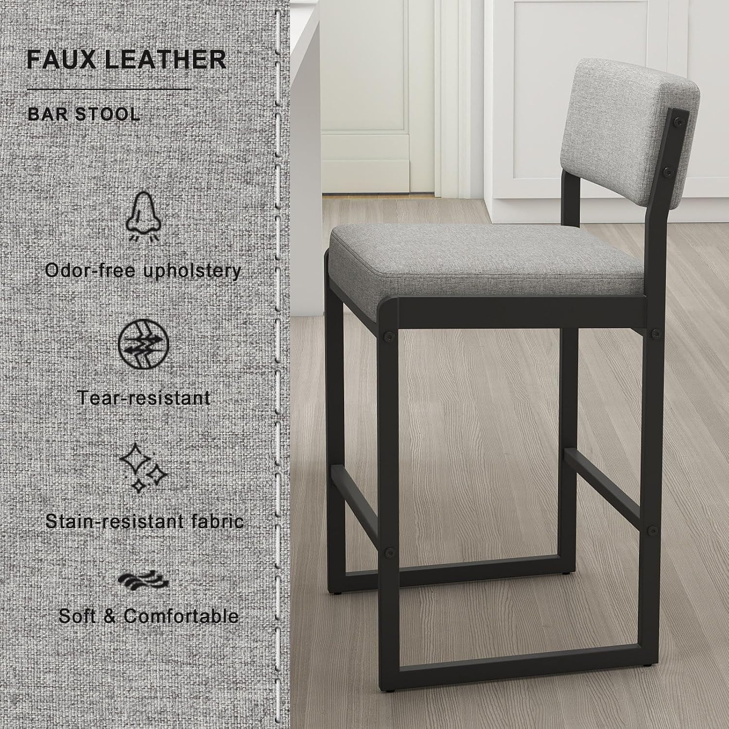 Two Light Grey Fabric Counter Bar Stools