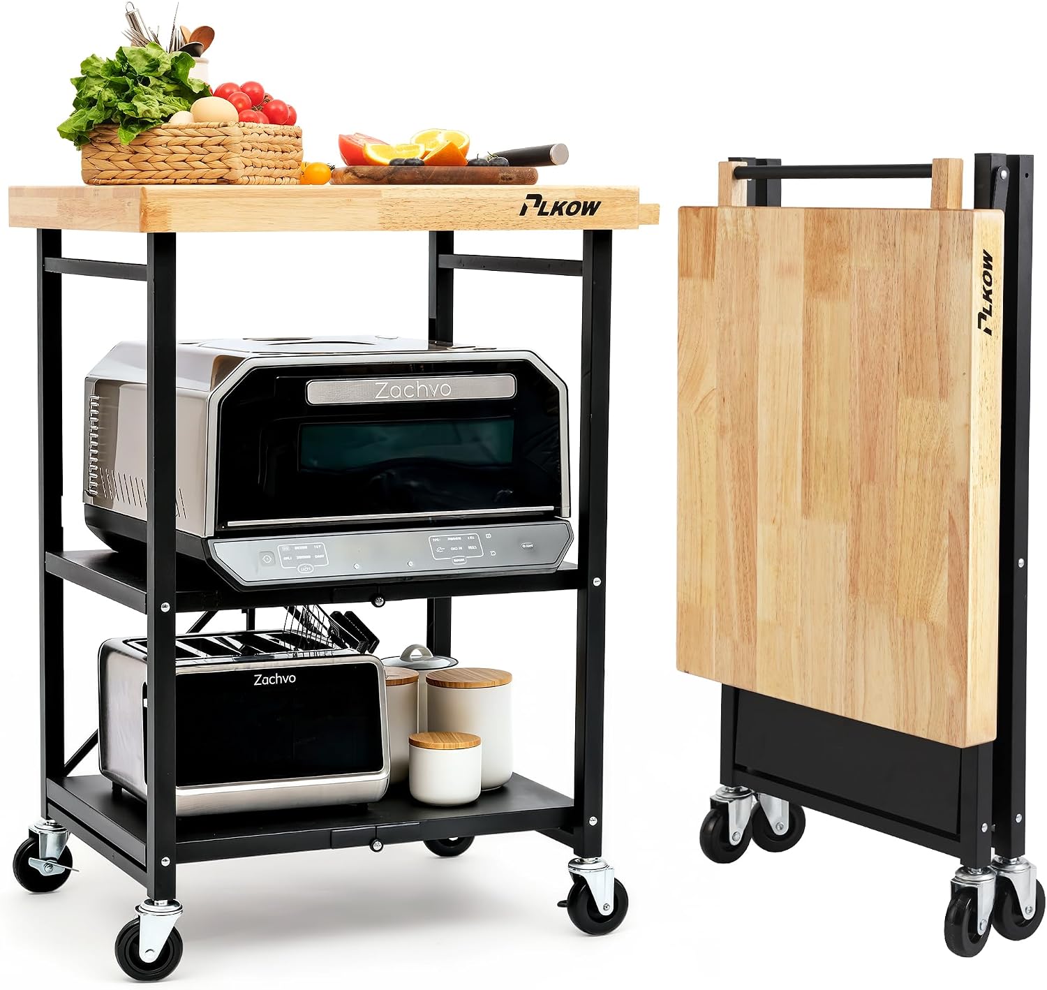 Black Oak Top Foldable Rolling Cart