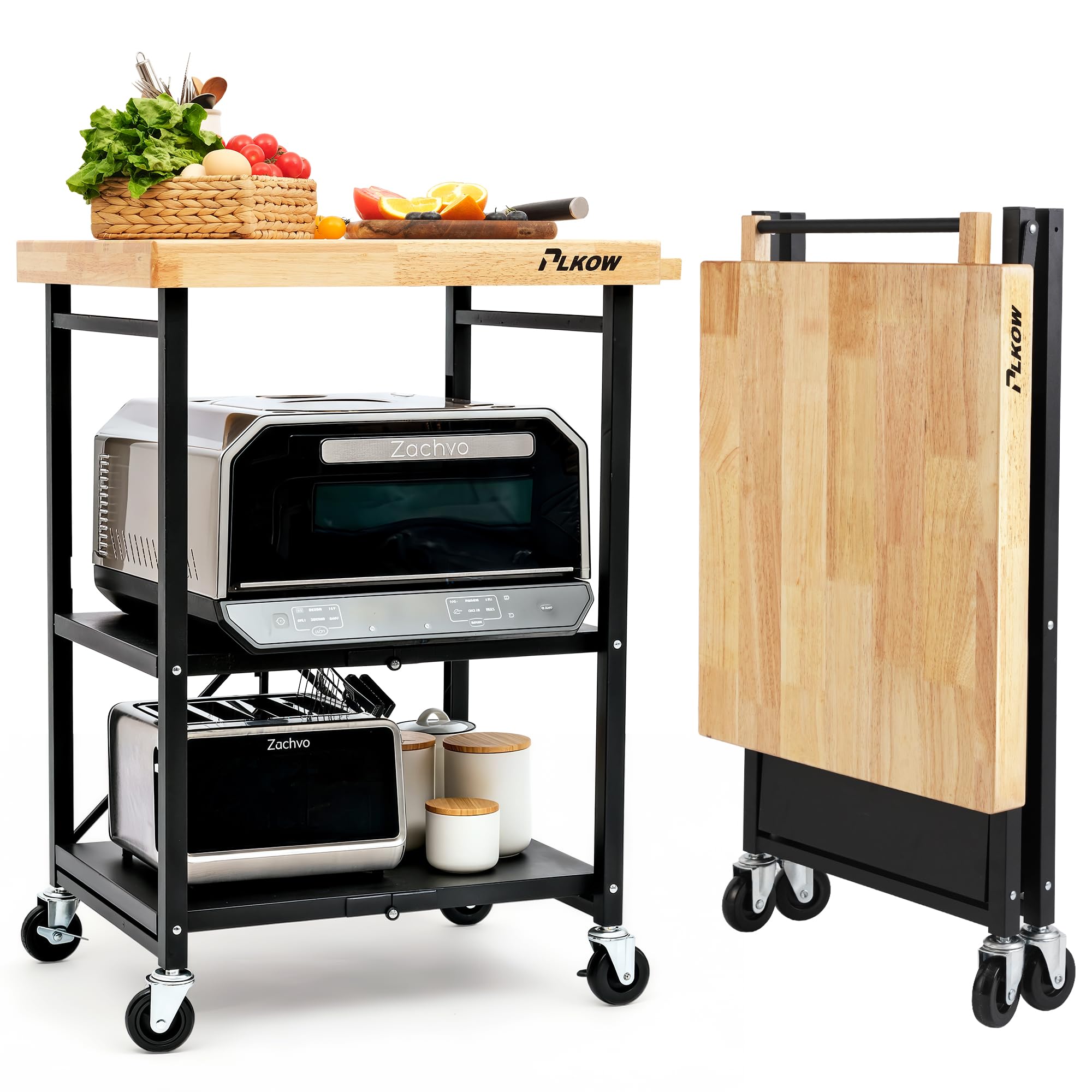 Black Oak Top Foldable Rolling Cart