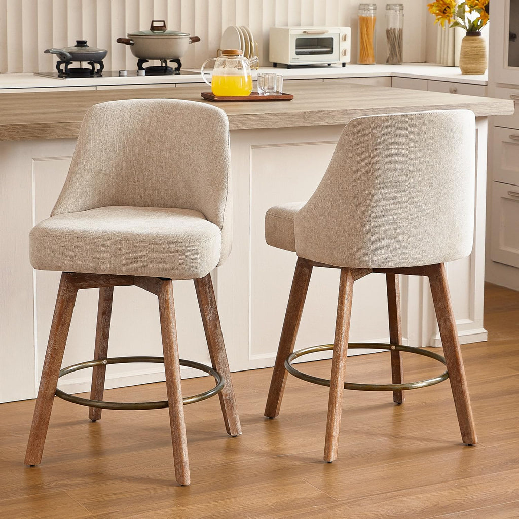Two Sand Linen 360 Swivel Bar Stools