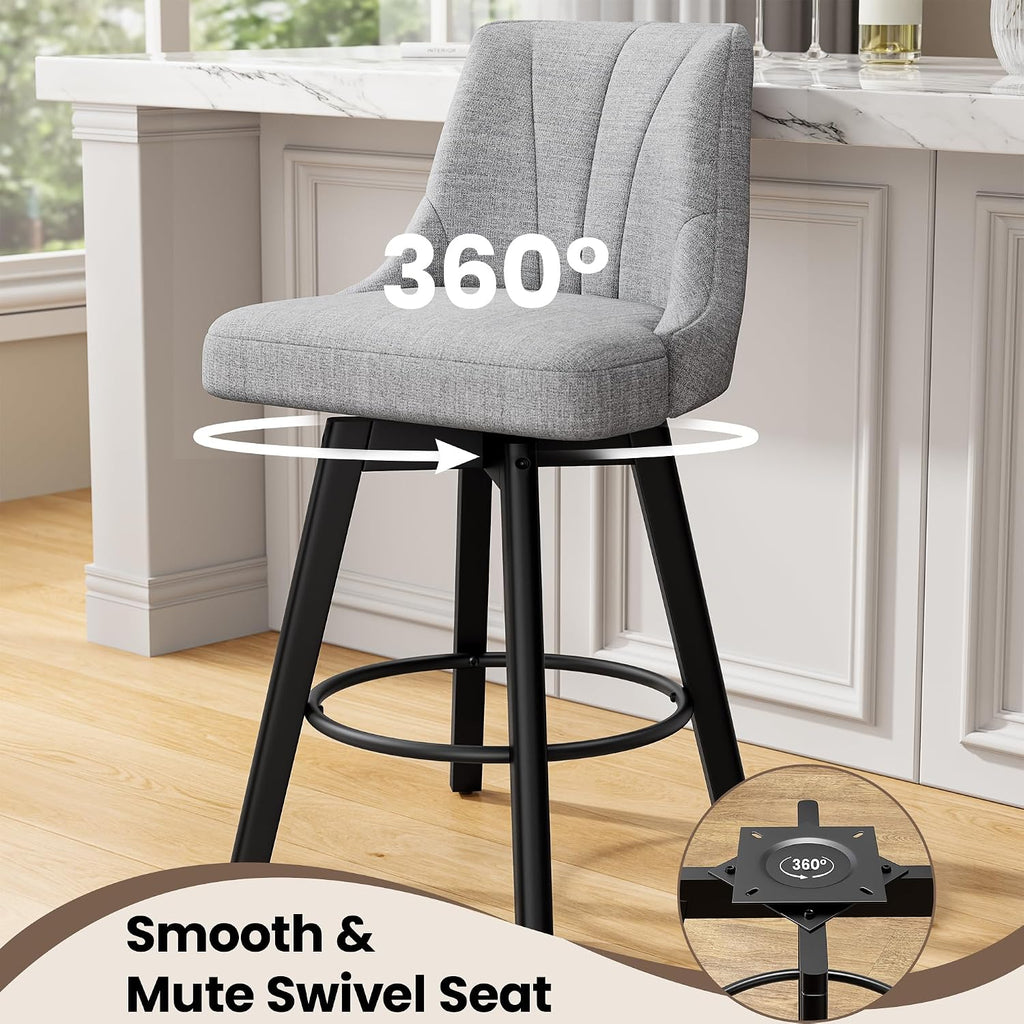 Four Gray Fabric Swivel Counter Stools