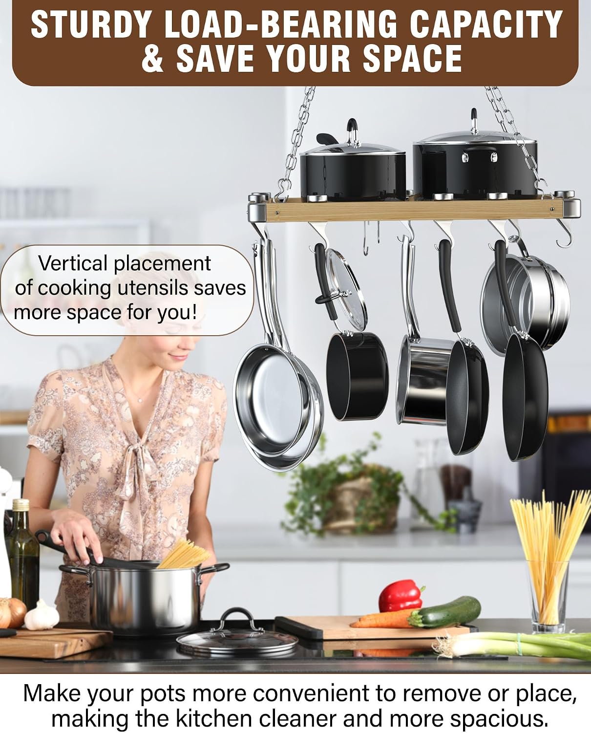 Wooden Ceiling Cookware Hanging Rack