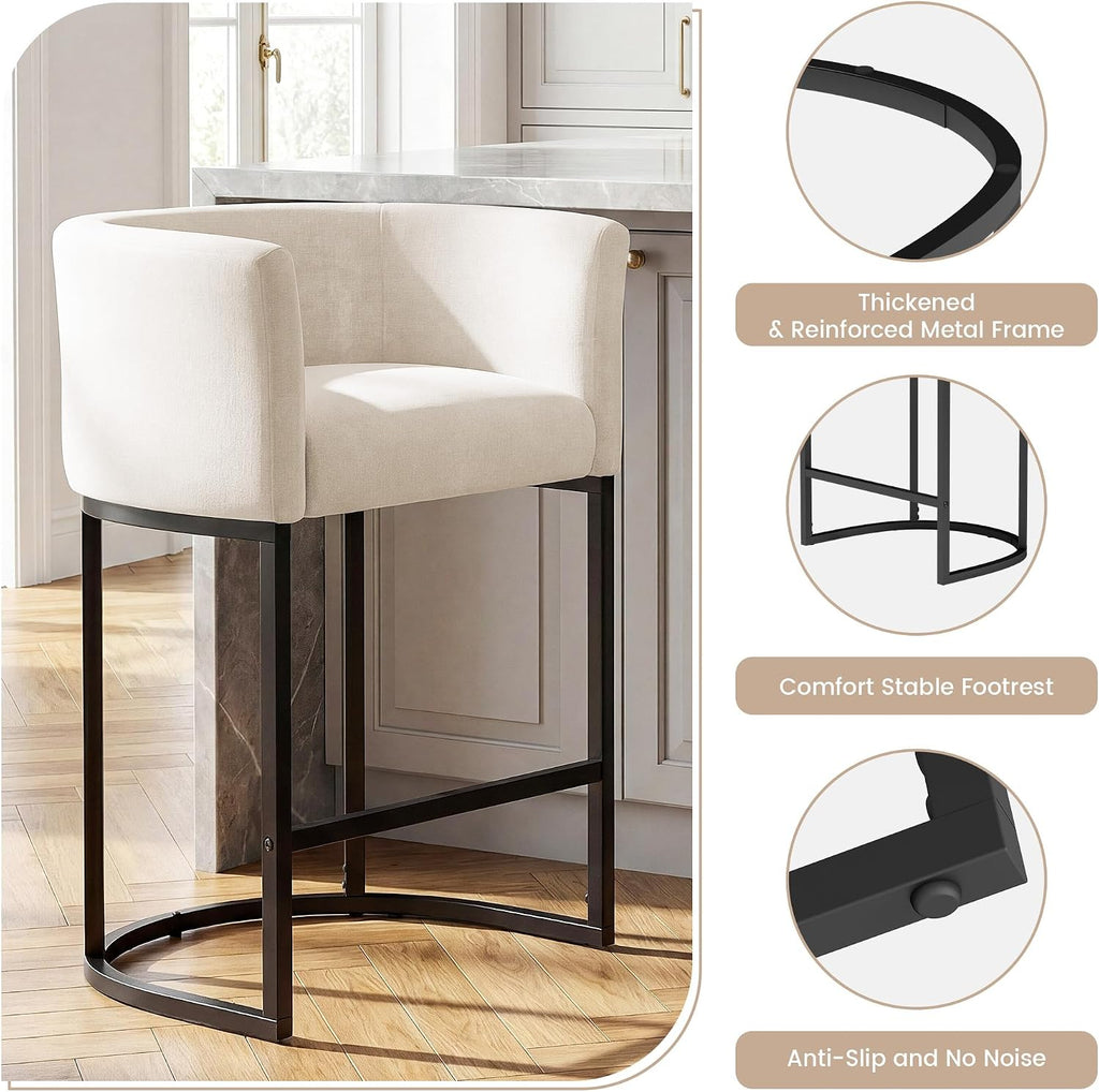 Two Off White Chenille Counter Bar Stools