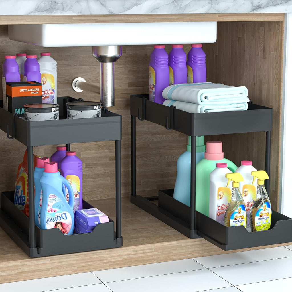 Two Pack 2 Tier Sliding Under Sink Organizer