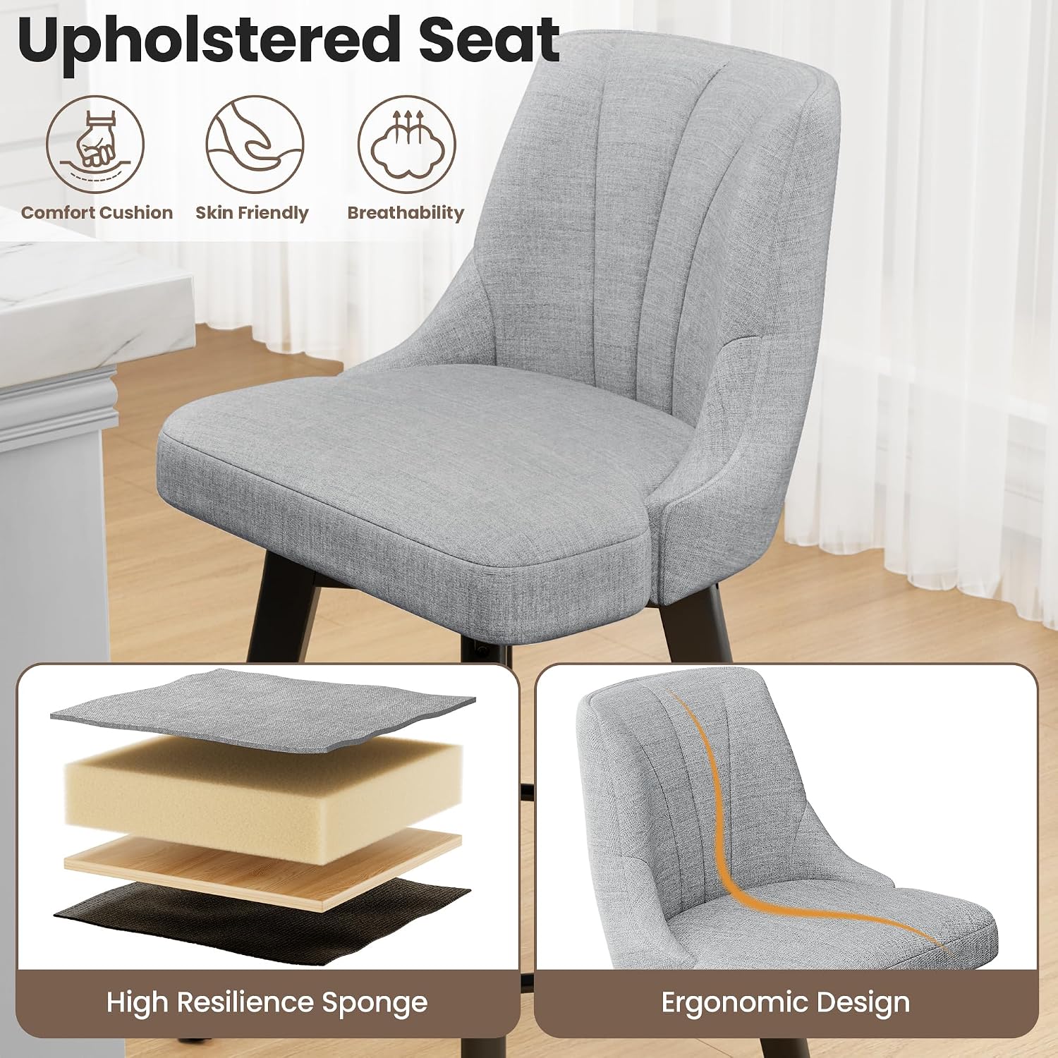 Four Gray Fabric Swivel Counter Stools