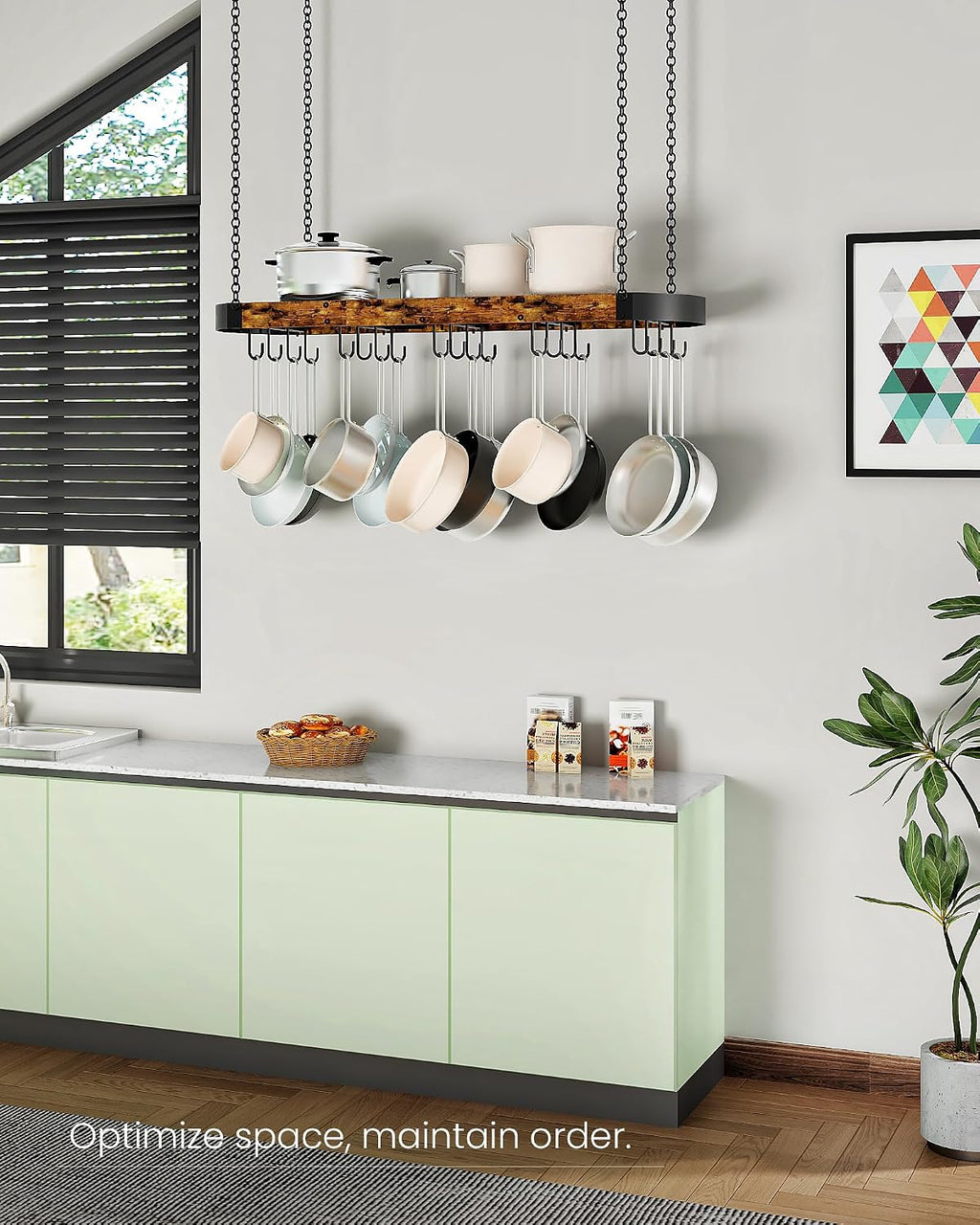 Rustic Metal Ceiling Cookware Hanging Rack