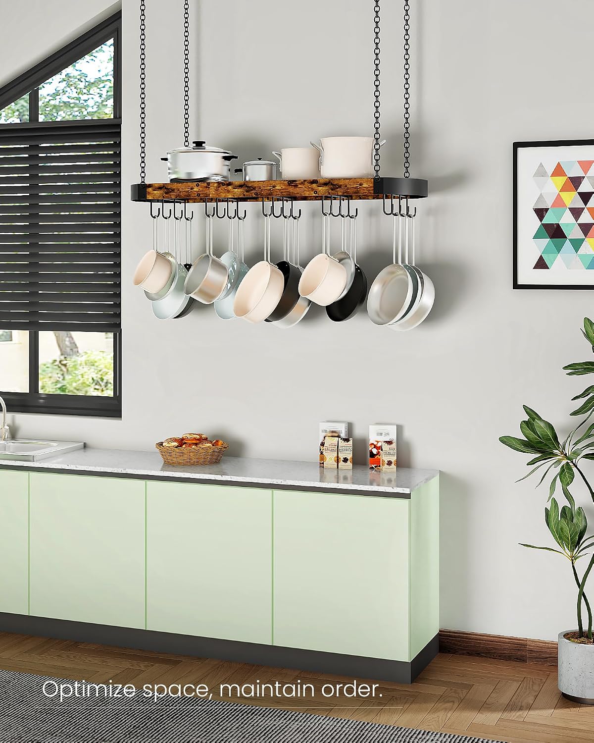 Rustic Metal Ceiling Cookware Hanging Rack
