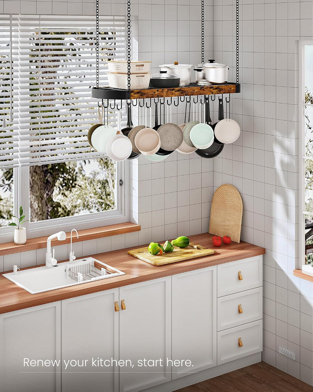 Rustic Metal Ceiling Cookware Hanging Rack