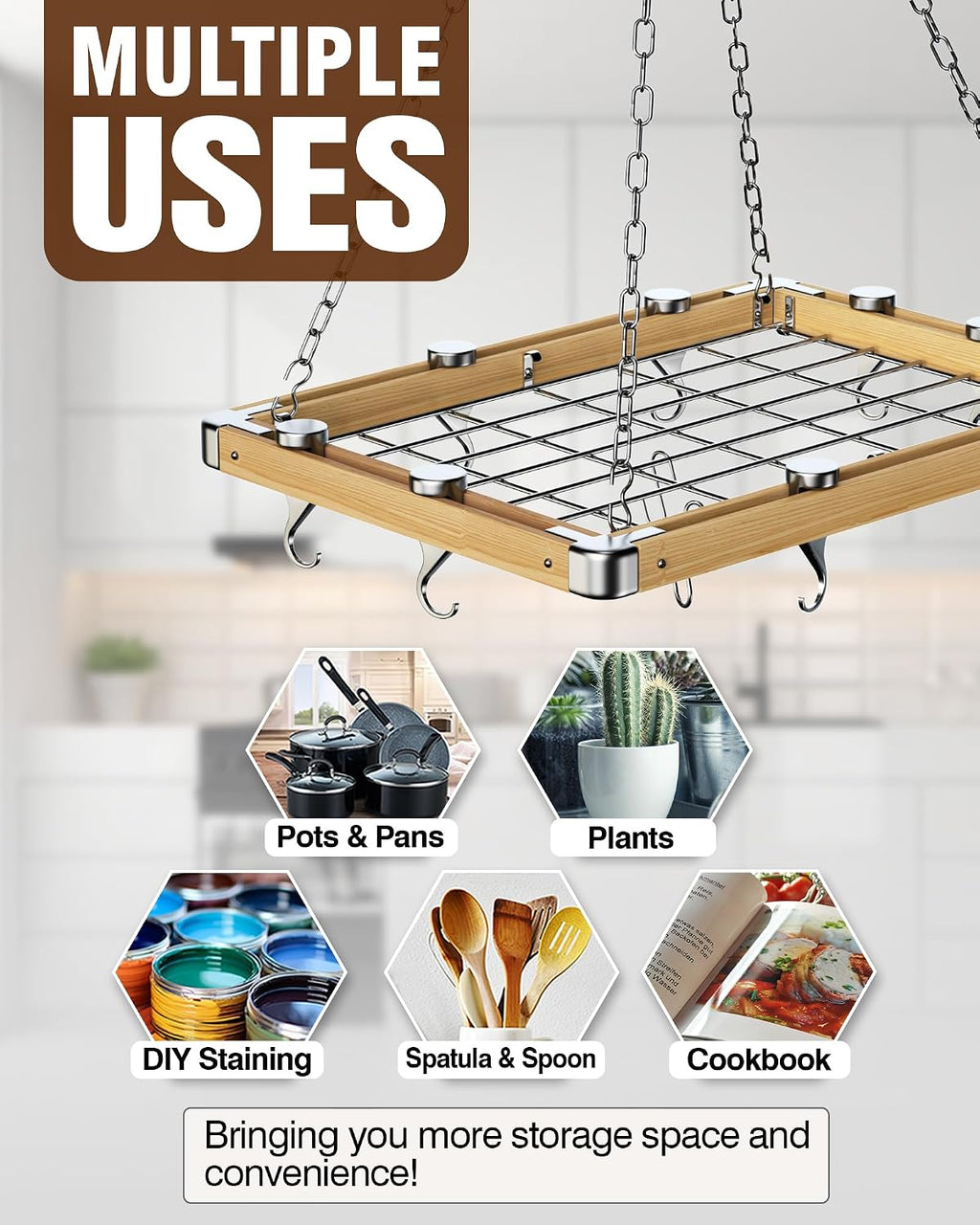 Wooden Ceiling Cookware Hanging Rack