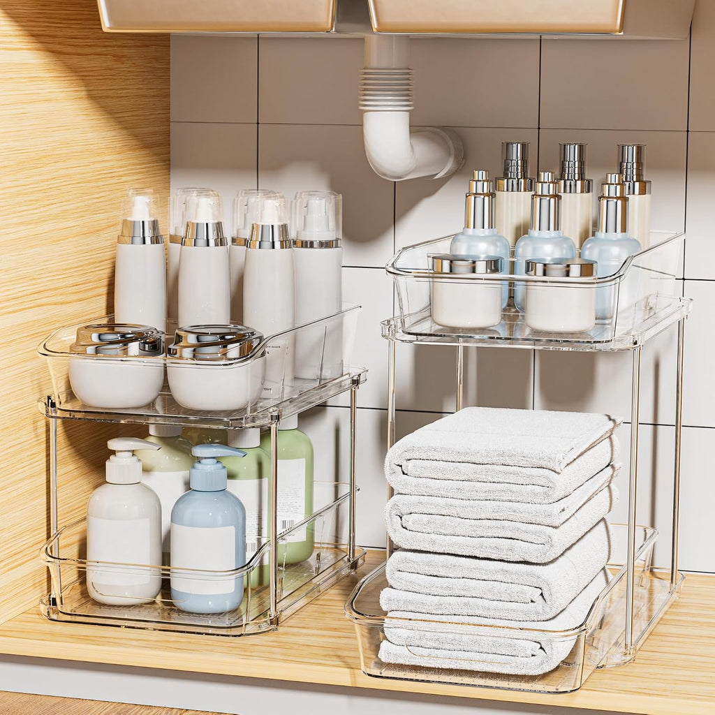 Two Pack Clear Two Tier Pull Out Storage Rack